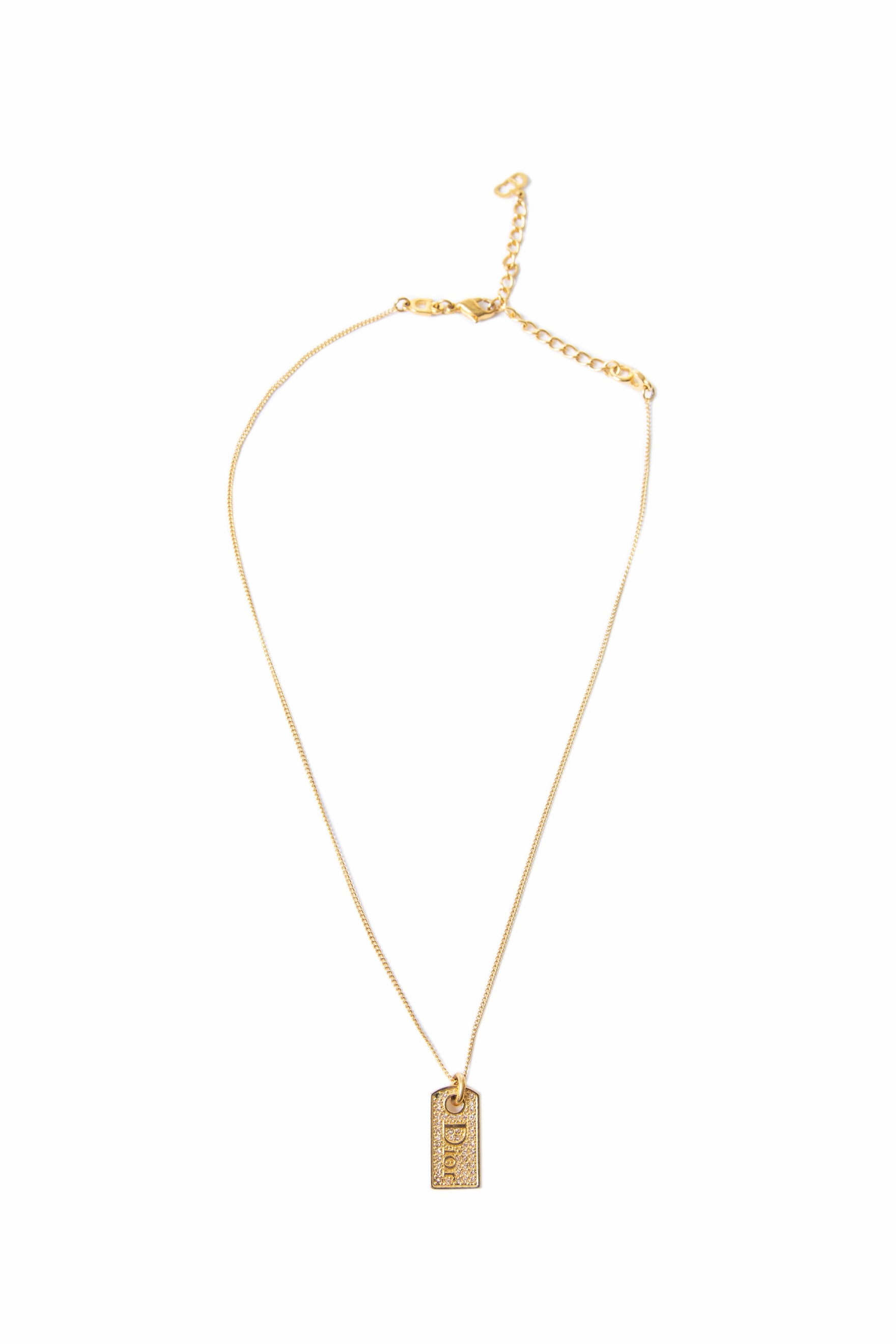 Gold Crystal Dog Tag Necklace