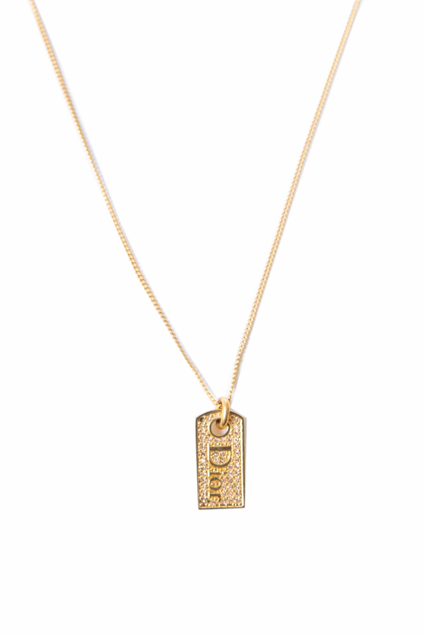 Gold Crystal Dog Tag Necklace