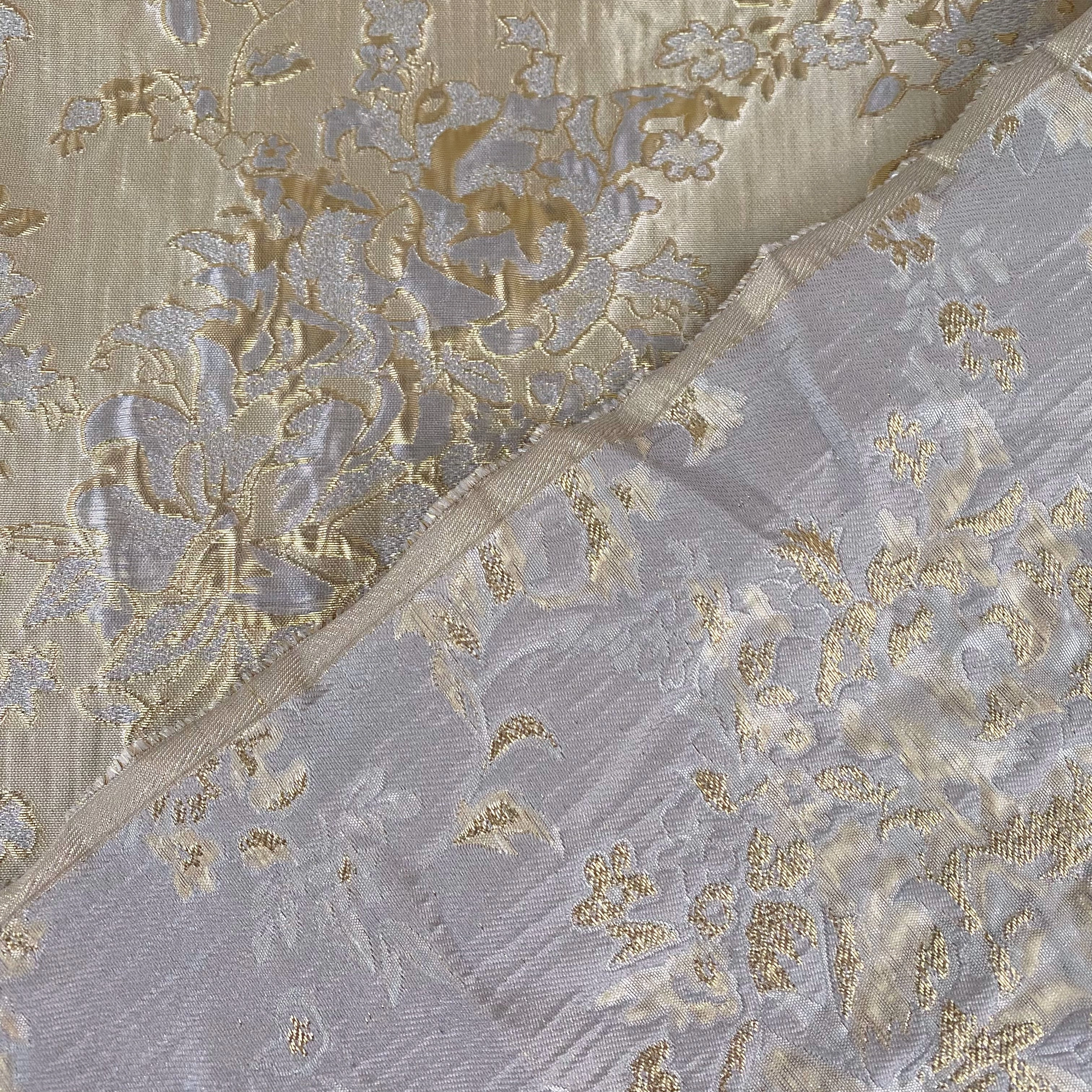 Gold Leaf Rose Brocade - Gold/Light Steel Blue