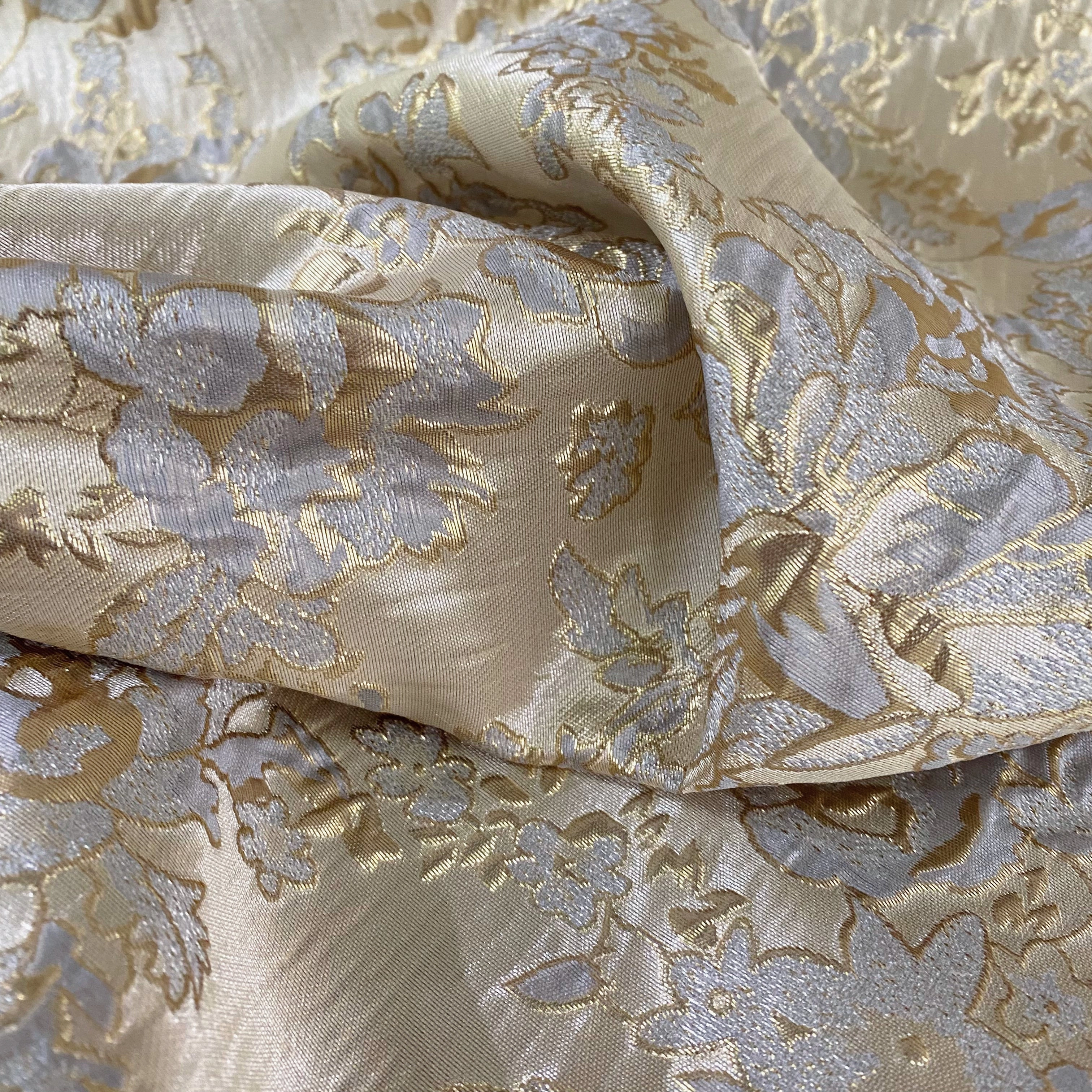 Gold Leaf Rose Brocade - Gold/Light Steel Blue