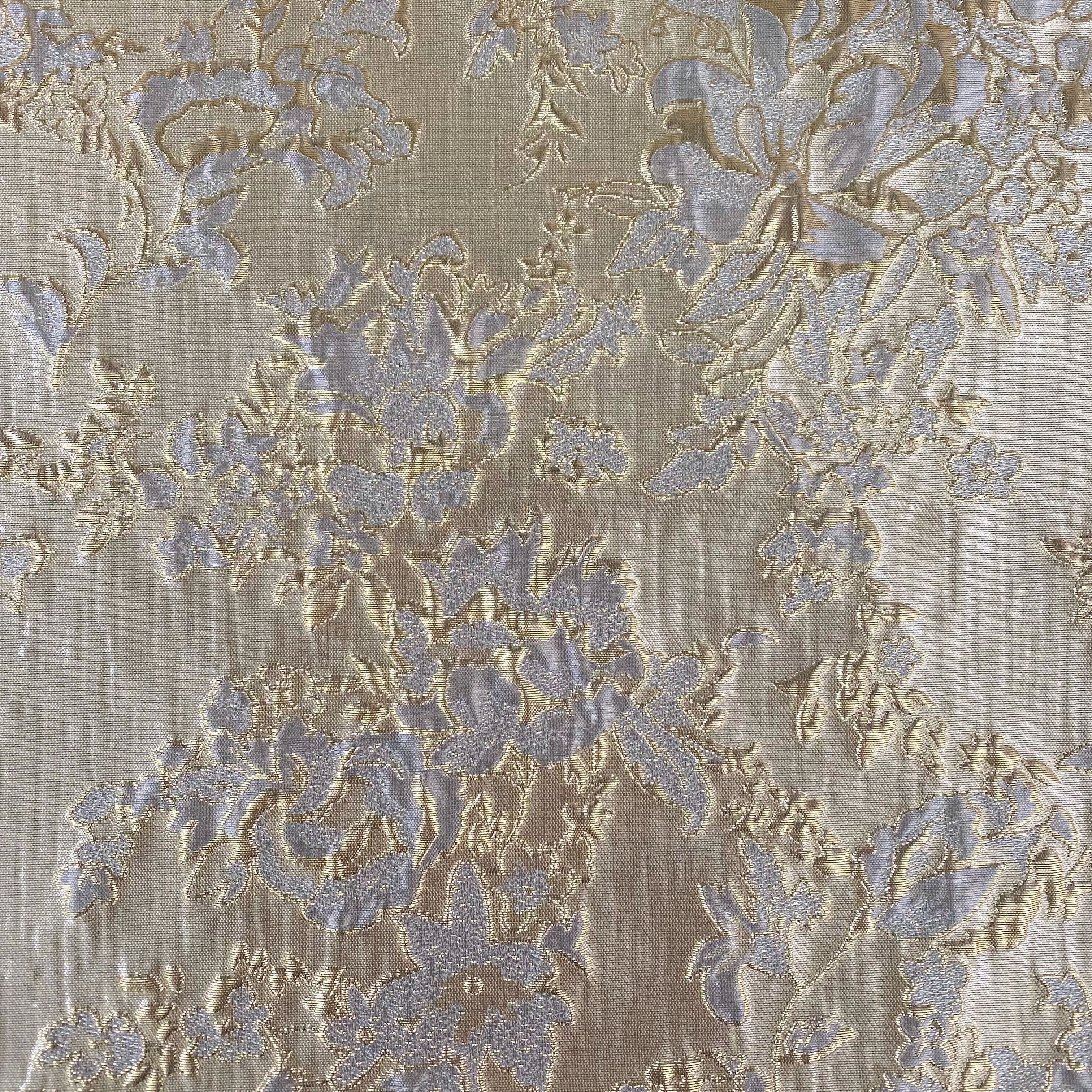 Gold Leaf Rose Brocade - Gold/Light Steel Blue