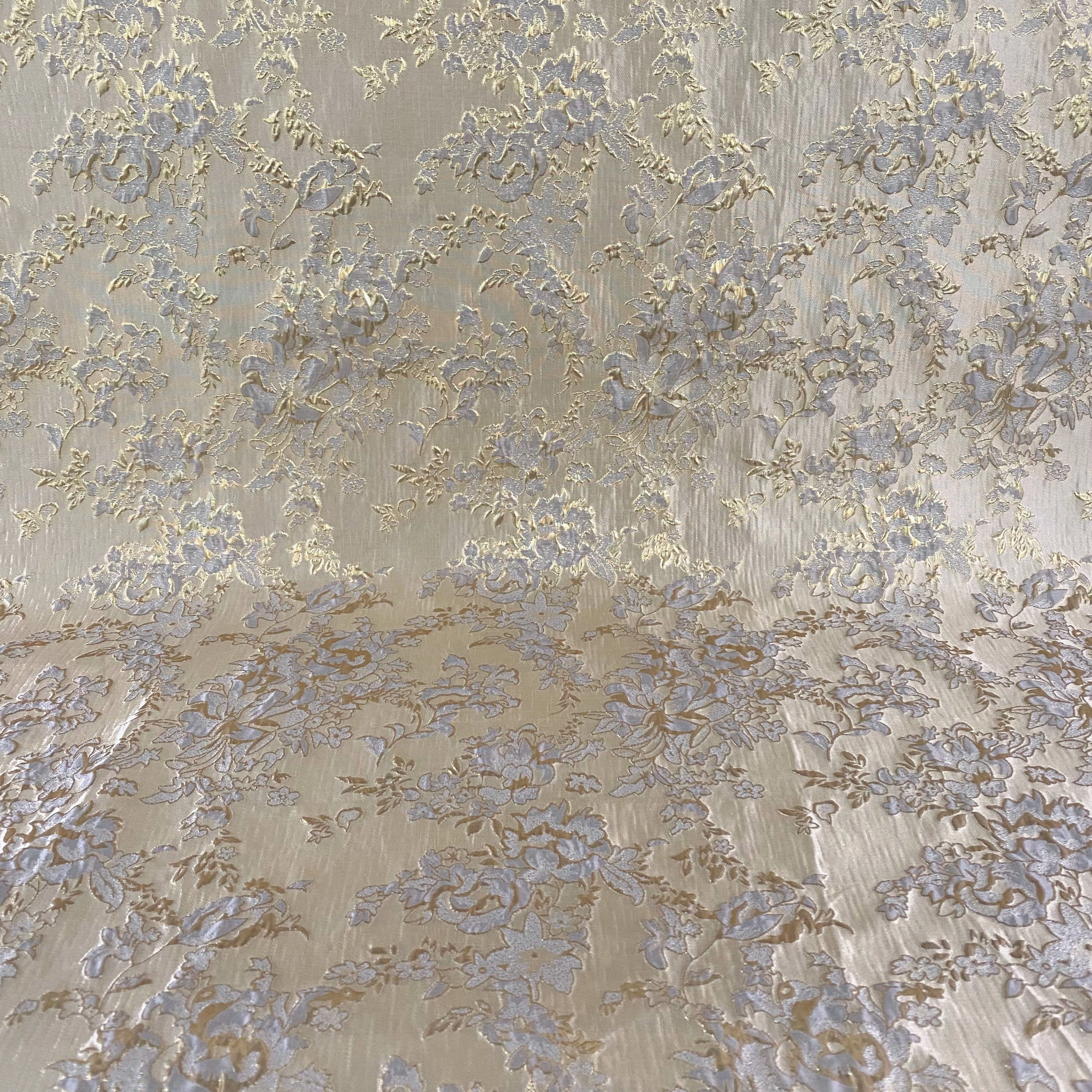 Gold Leaf Rose Brocade - Gold/Light Steel Blue