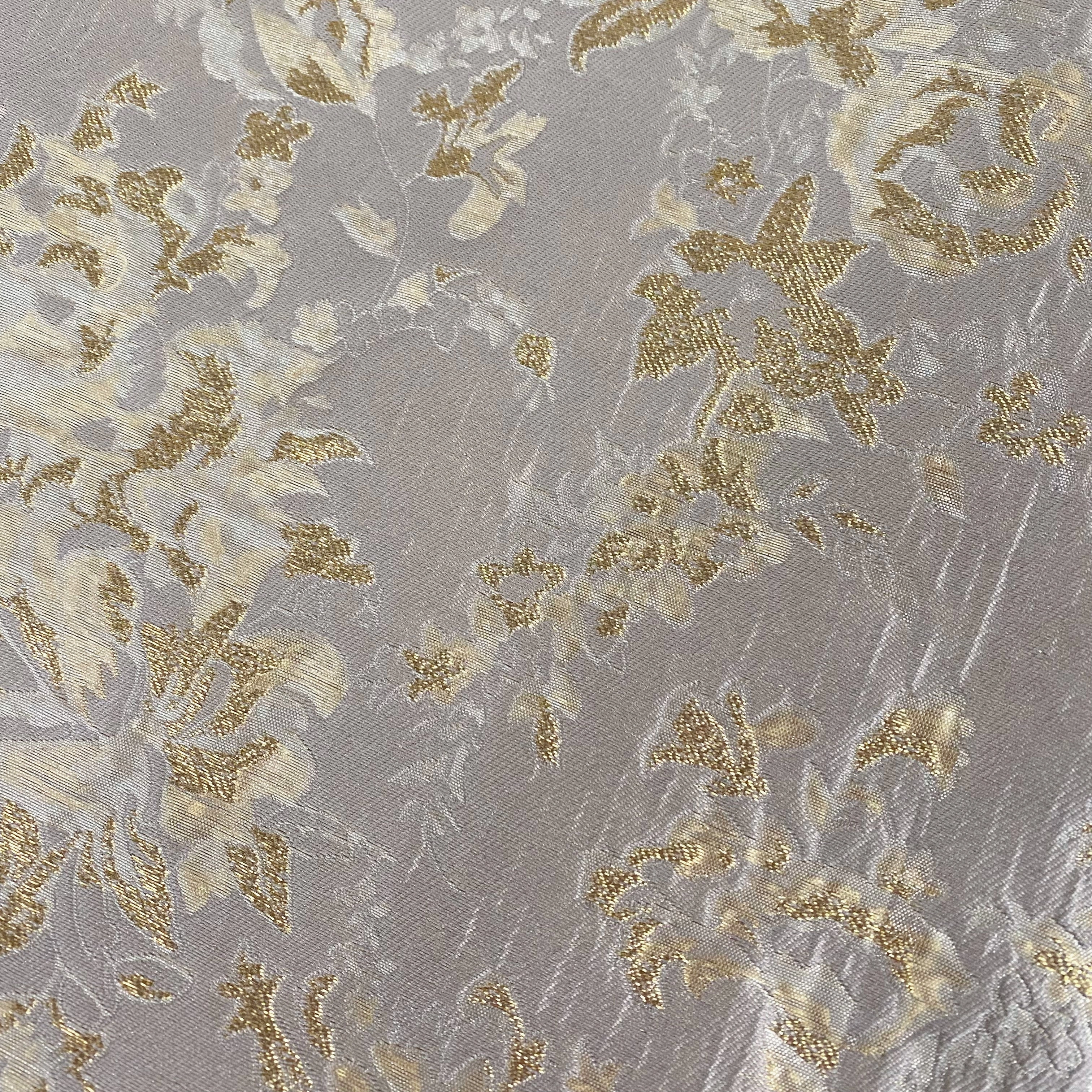 Gold Leaf Rose Brocade - Gold/Light Steel Blue