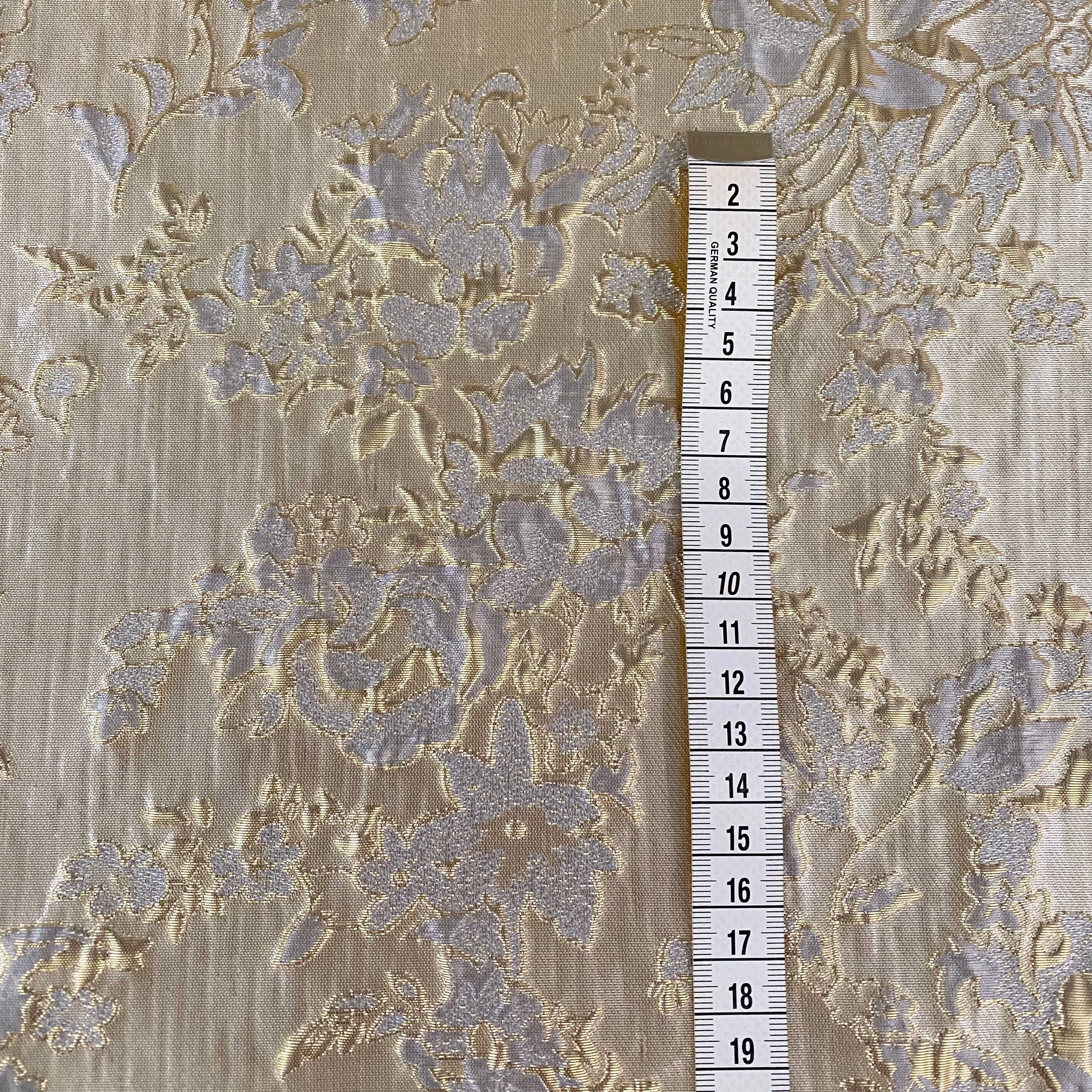 Gold Leaf Rose Brocade - Gold/Light Steel Blue