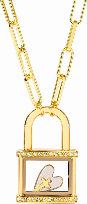 Gold Padlock Faith & Butterfly Living Locket Sets w/Crystals