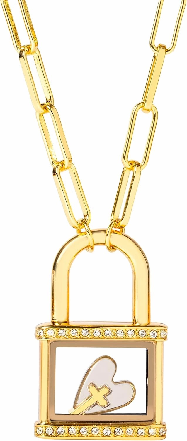 Gold Padlock Faith & Butterfly Living Locket Sets w/Crystals