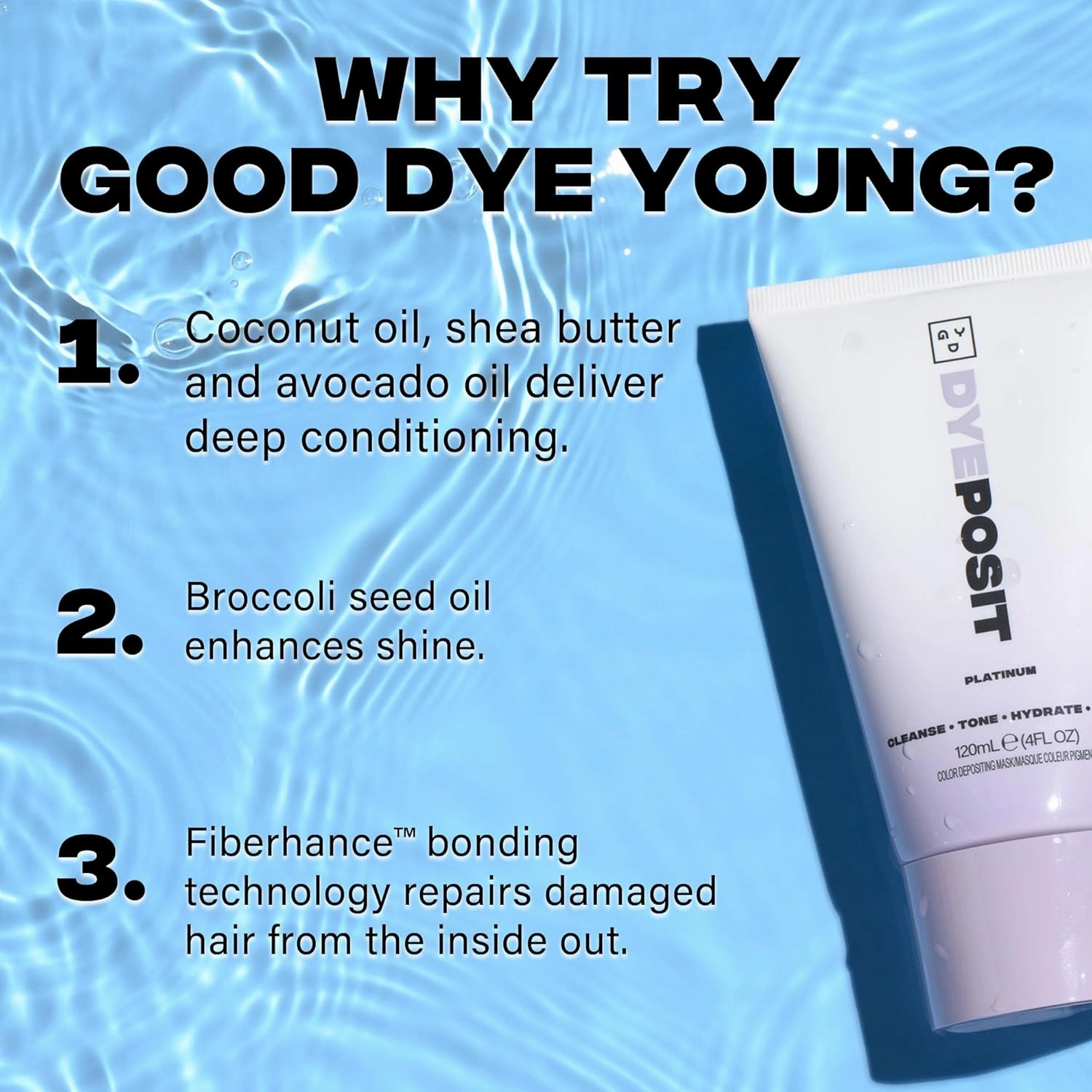 Good Dye Young Color Depositing Mask, DYEposit Color Depositing Conditioner, Toning Treatment, Tone & Enhance Color-Treated Hair - Semi Permanent Hair Dye, Vegan and Cruelty-Free (Purple) 4 fl oz