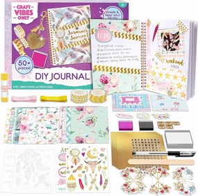 Good Vibes Journal DIY Set by Craft Vibes Only – Personalized Diary - Custom Journals for Girls - Creative Writing Scrapbook Kit - Customize Your Notebook - Pen Included! - Ages 8 & Up