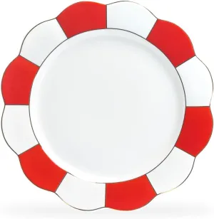 Grace Teaware Red Gold Scallop Fine Porcelain Plate Set of 1, One plate (11-inch Dinner Plate)