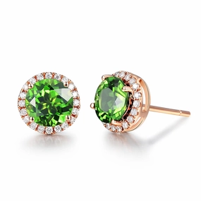 Green Crystal & Cubic Zirconia Round Stud Earrings