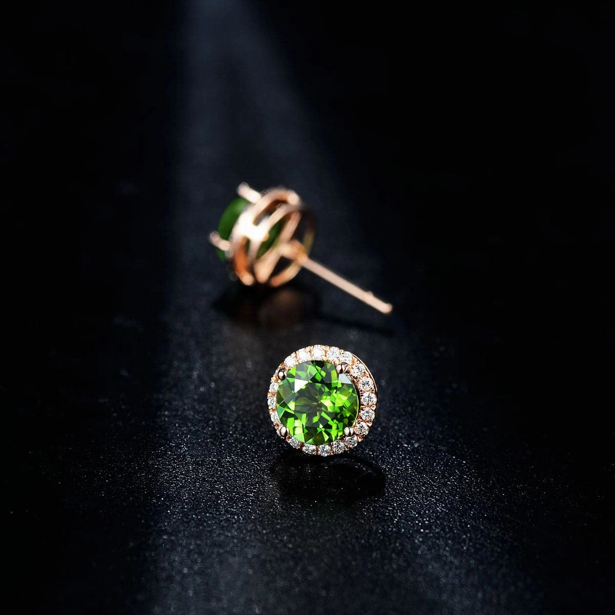 Green Crystal & Cubic Zirconia Round Stud Earrings