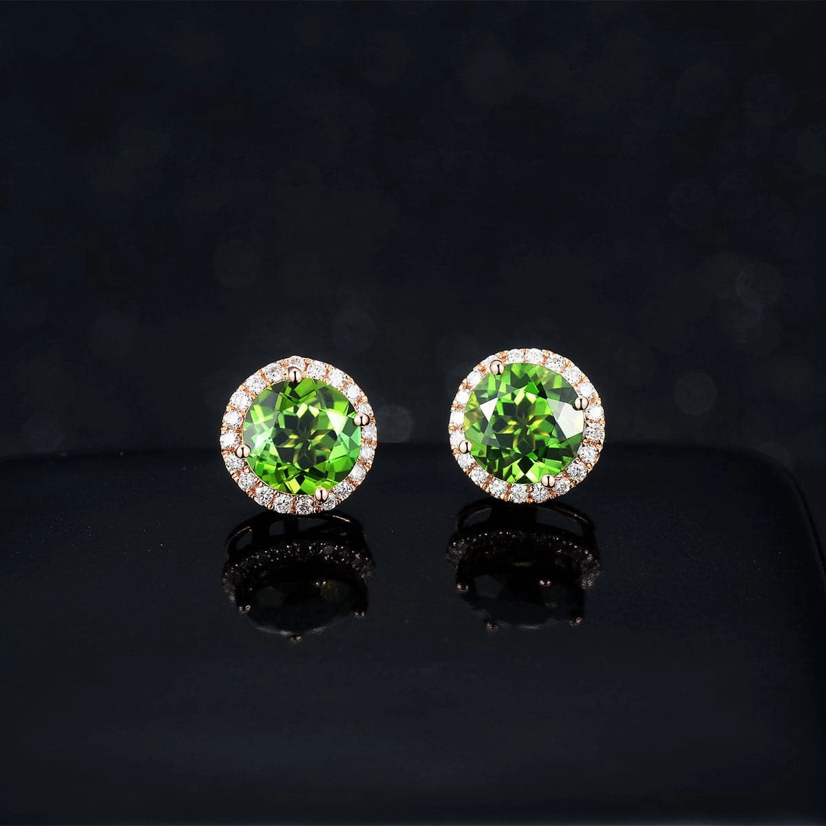 Green Crystal & Cubic Zirconia Round Stud Earrings