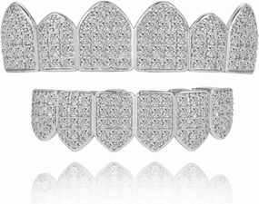 Grills for Your Teeth Diamond Grillz 14K Plated Gold Silver Vampire Teeth Caps Iced Out CZ Mouth Grillz Teeth Men
