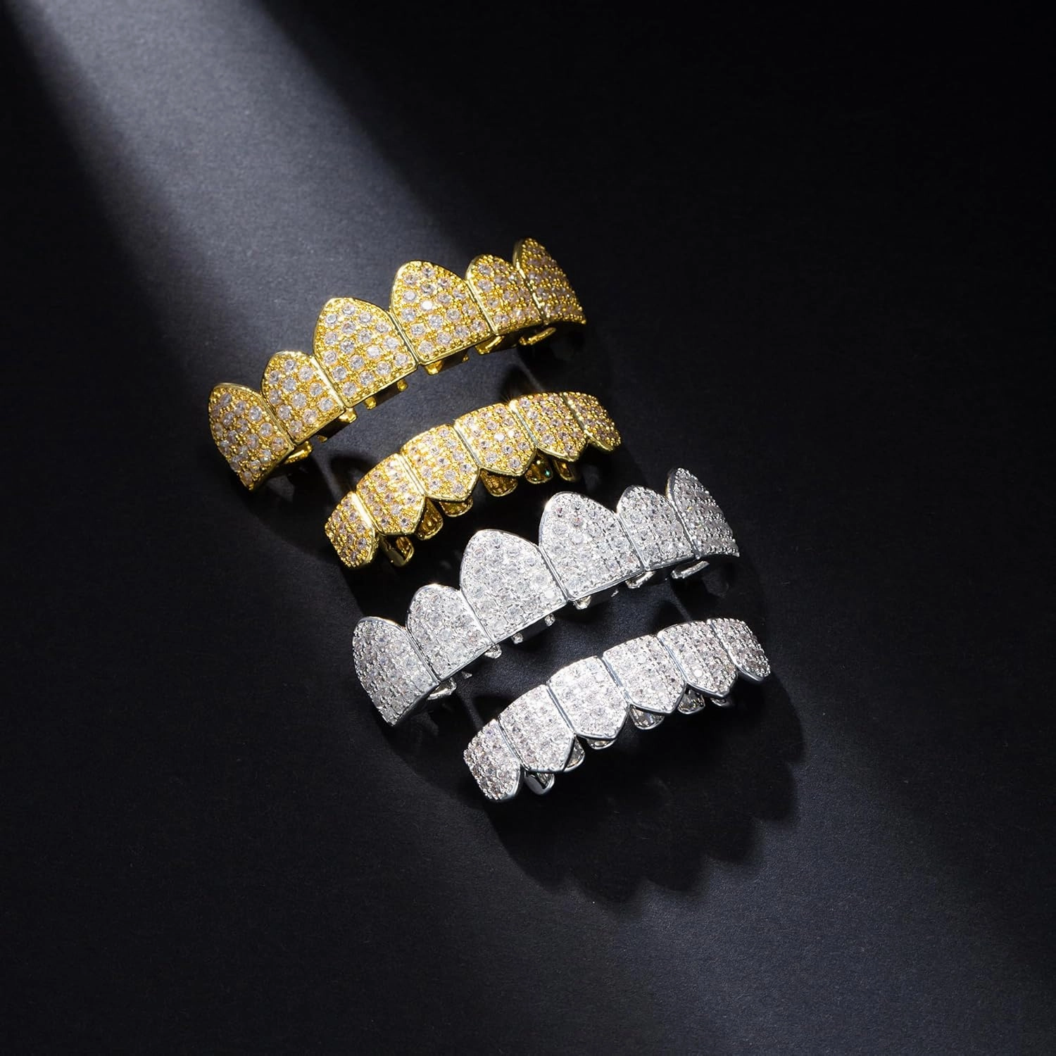 Grills for Your Teeth Diamond Grillz 14K Plated Gold Silver Vampire Teeth Caps Iced Out CZ Mouth Grillz Teeth Men