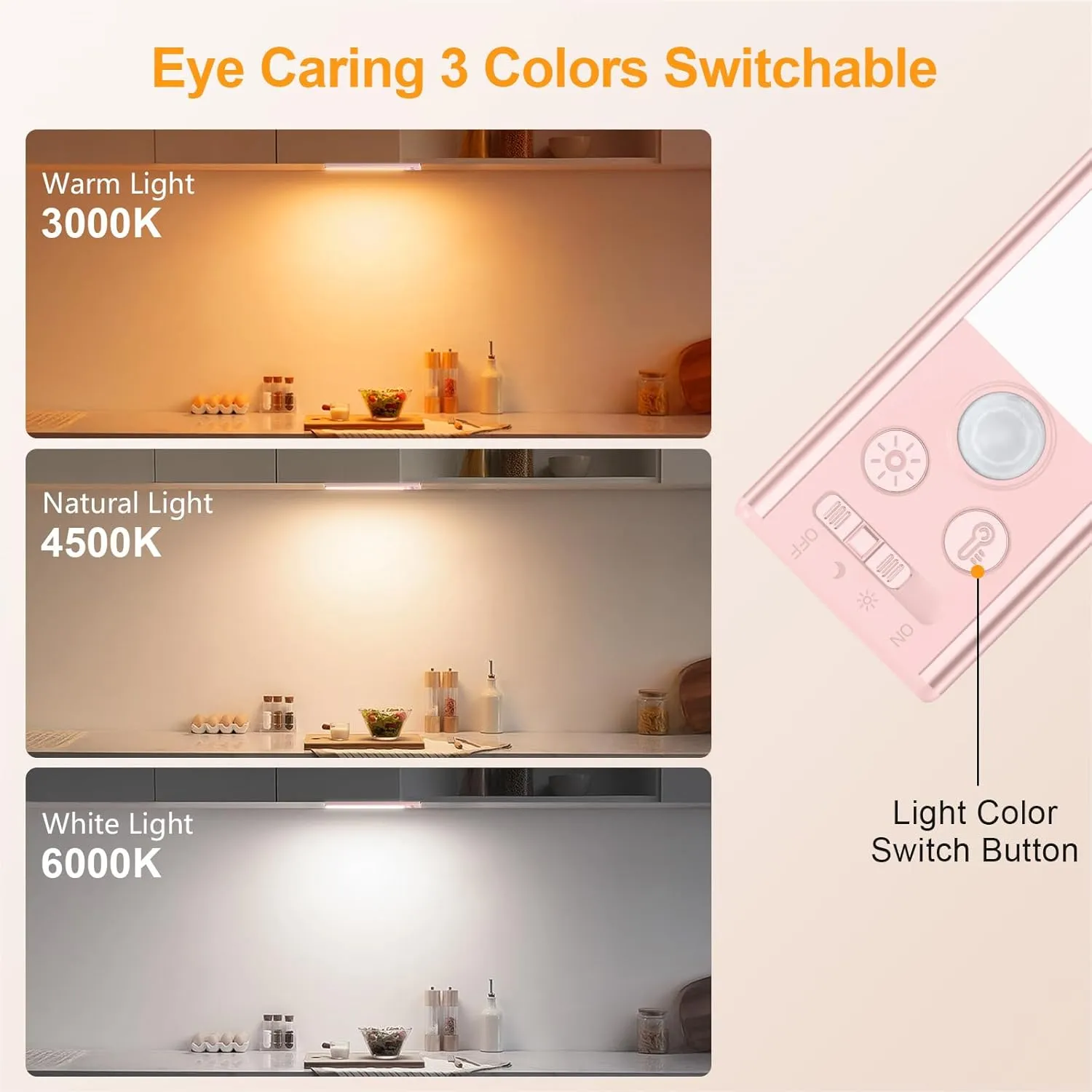 Gritin Under Cabinet Lighting- 84 LED Super Bright,3-Color & 5-Brightness,4 Modes,Motion Sensor, Rechargeable 1800mAh Long Lasting-Easy Installation Magnetic Under Cabinet Closet Lights -2 Pack-Pink