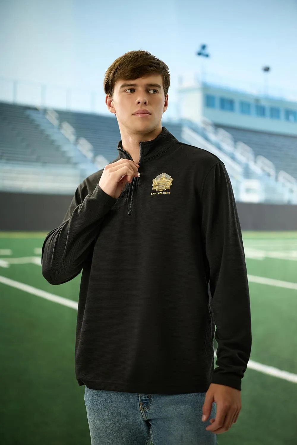 Haggar Pro Football Hall of Fame Mock Neck Ribbed Quarter Zip Pullover