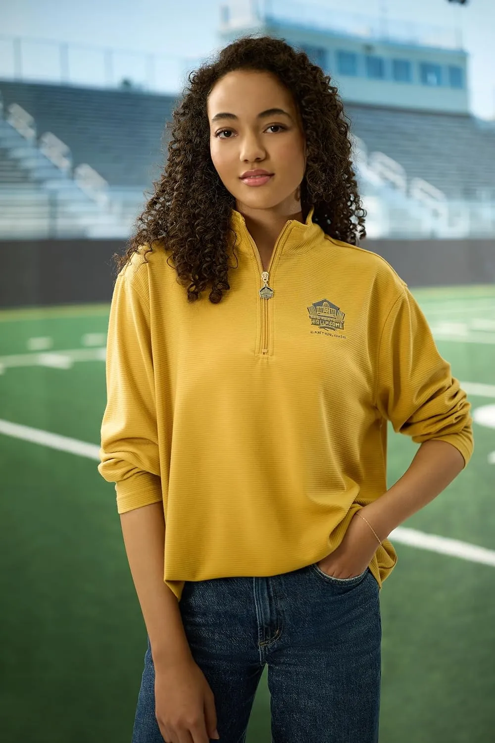 Haggar Pro Football Hall of Fame Mock Neck Ribbed Quarter Zip Pullover
