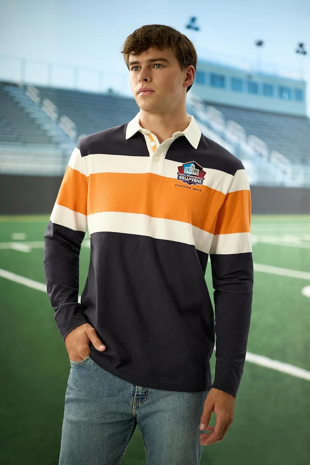 Haggar Pro Football Hall of Fame Long Sleeve Striped Rugby Shirt