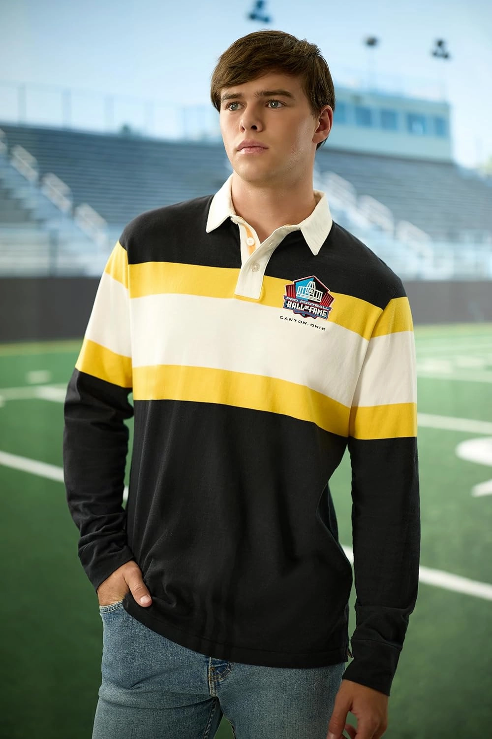 Haggar Pro Football Hall of Fame Long Sleeve Striped Rugby Shirt