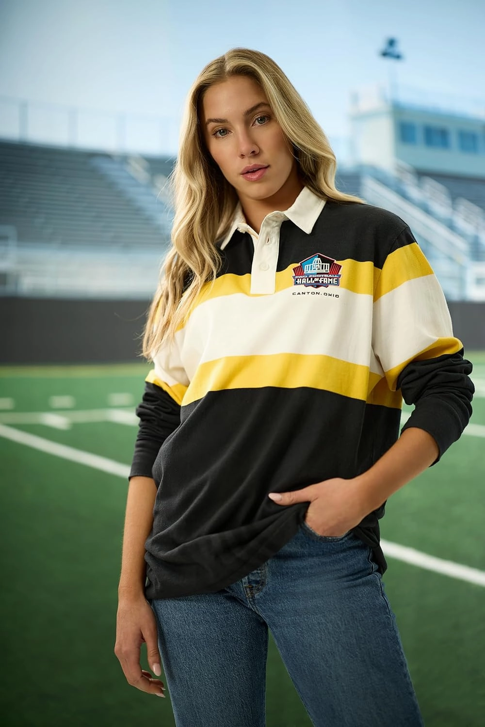 Haggar Pro Football Hall of Fame Long Sleeve Striped Rugby Shirt