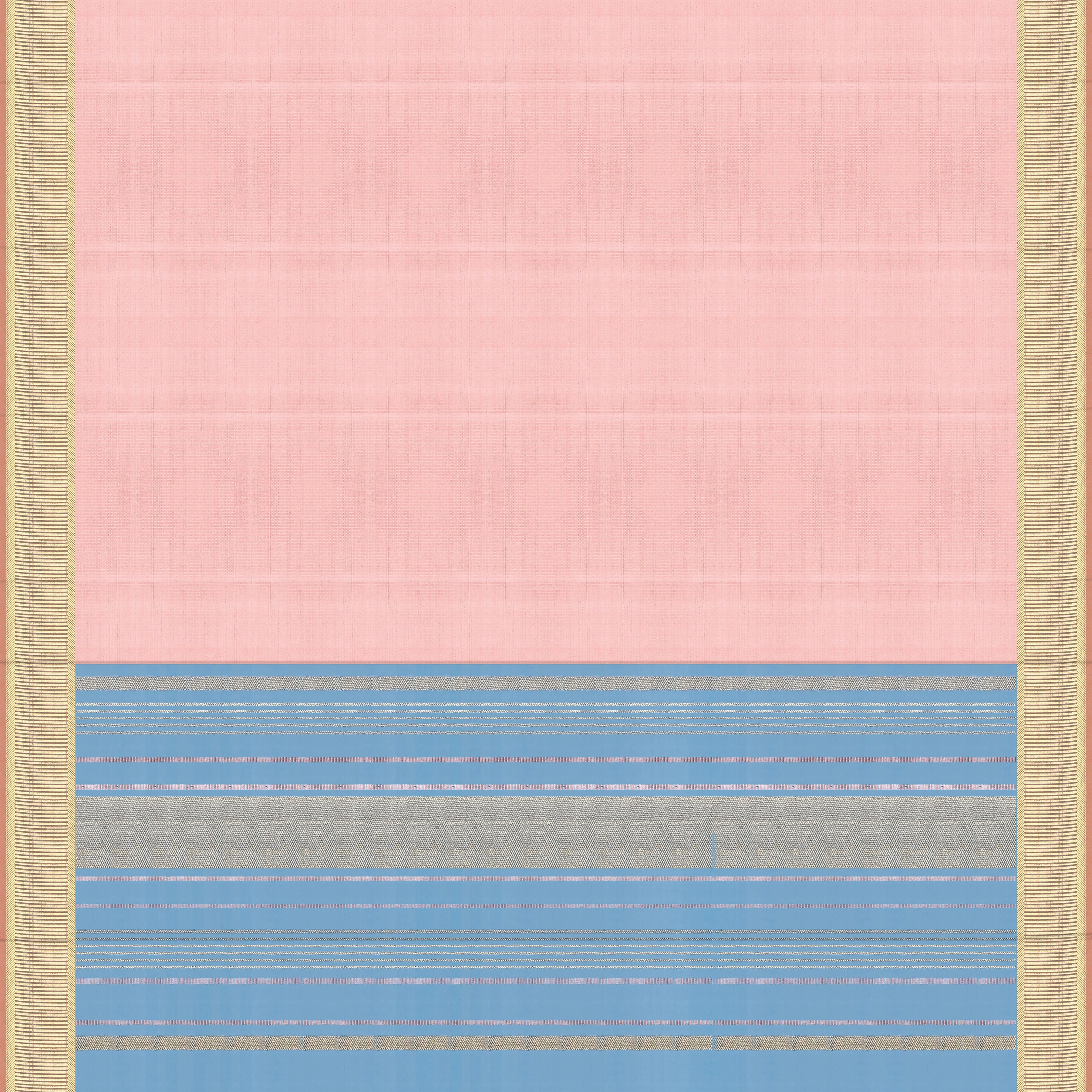 Handwoven Peach with Blue Kanjivaram Silk Saree - 2316T011094DSC