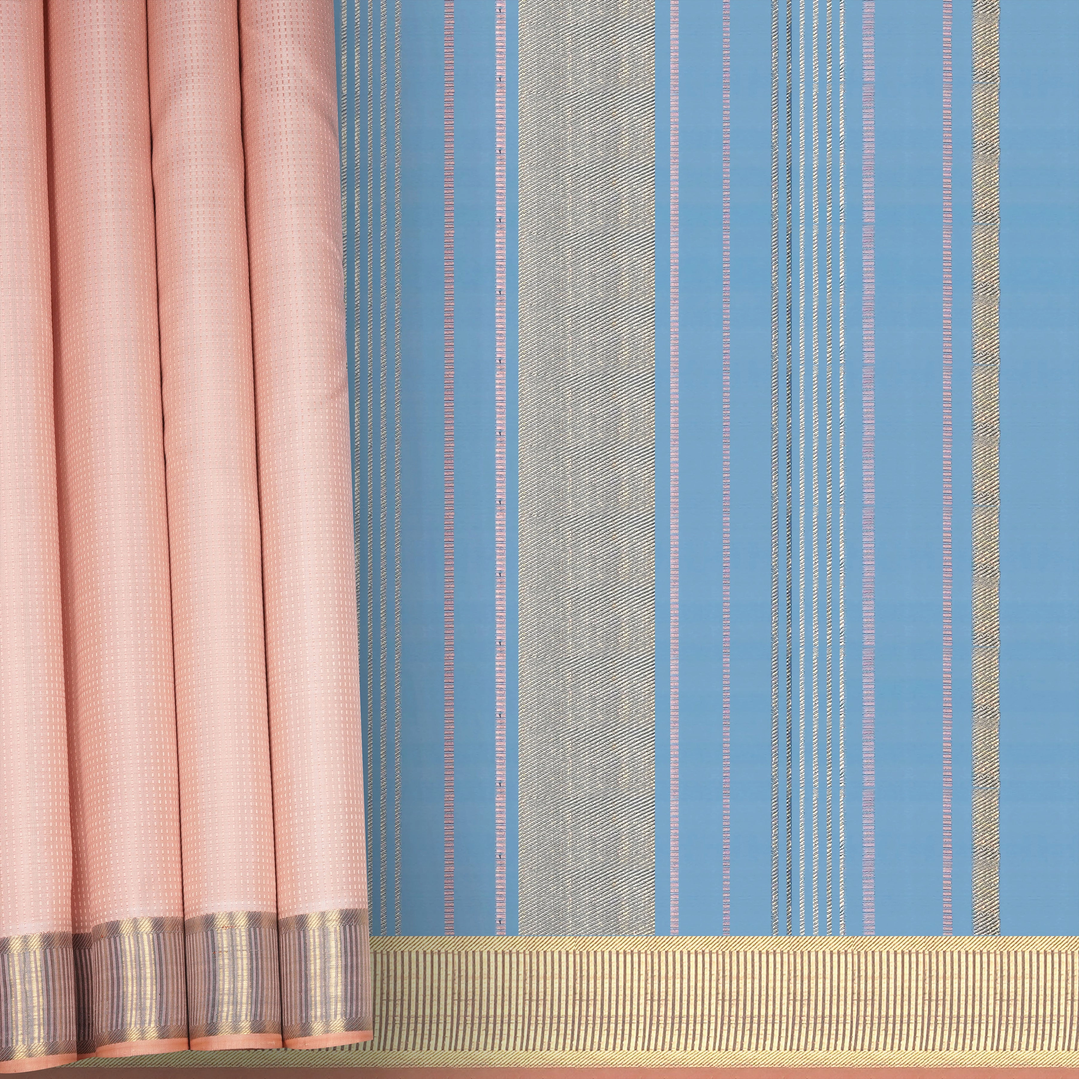 Handwoven Peach with Blue Kanjivaram Silk Saree - 2316T011094DSC