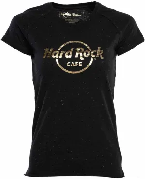 Hard Rock Women's Gold Thread and Foil Logo Tee Black