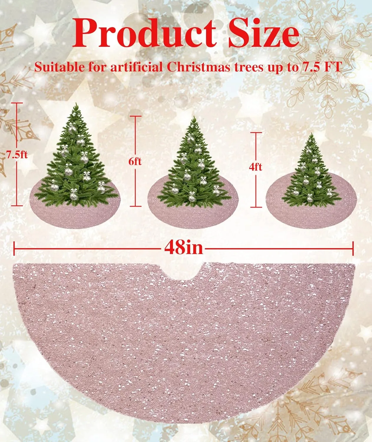 HBlife Christmas Tree Skirt 48 Inches Rose Gold Sequins Tree Skirt Sparkle Tree Mat for Holiday Party Christmas Tree Decorations
