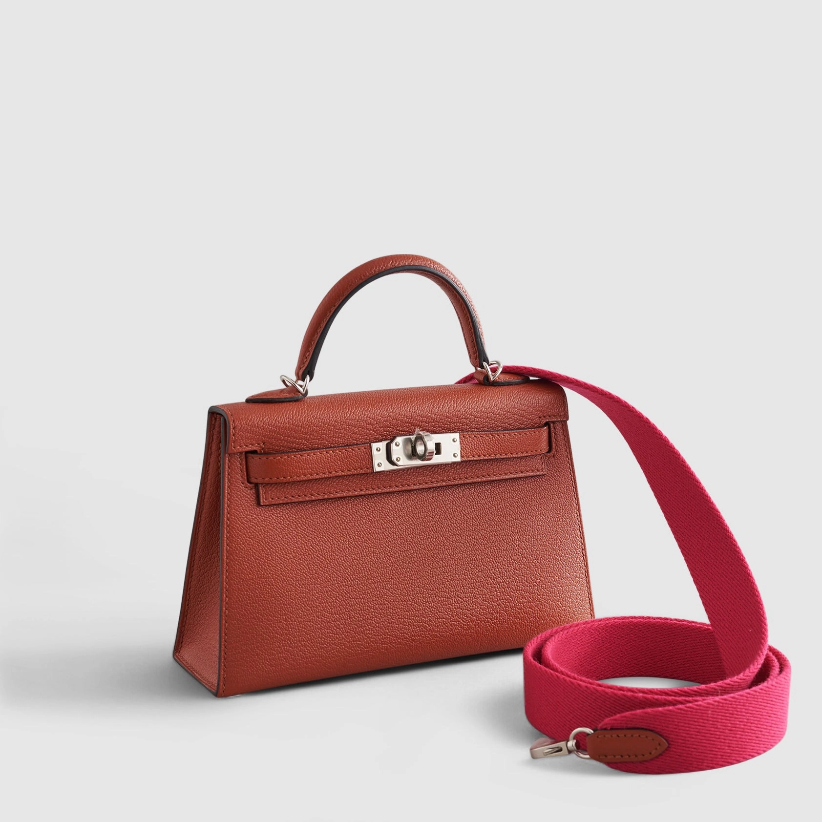 Hermès Kelly Mini Chevre Cuivre/Rose Mexico w/ Wool Strap Palladium Hardware