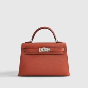 Hermès Kelly Mini Chevre Cuivre/Rose Mexico w/ Wool Strap Palladium Hardware