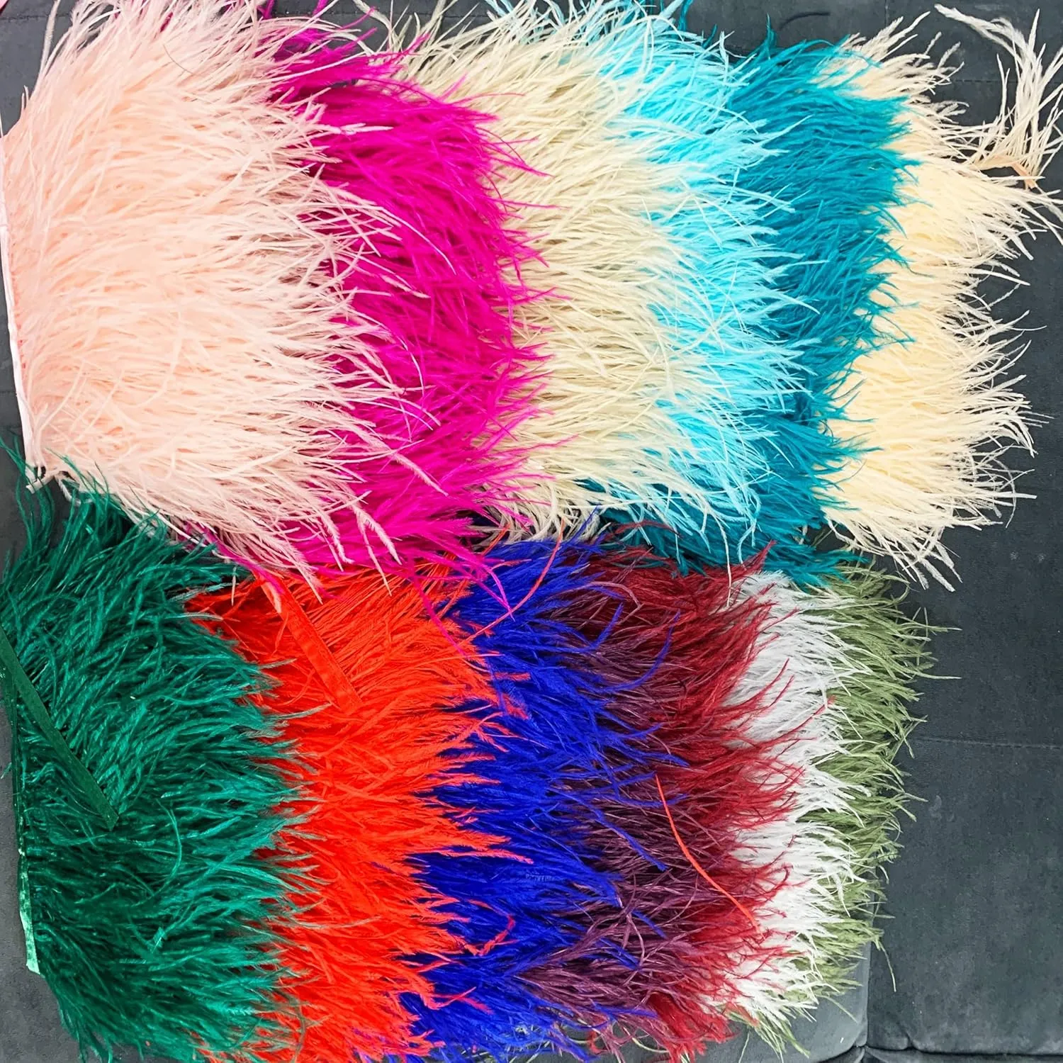 Heyiwell 2Yards Rose Red Ostrich Feather Fringe Trim for Sewing Clothes,Latin Dress,Wedding,DIY Dress Crafts Decoration 4~6" Inch