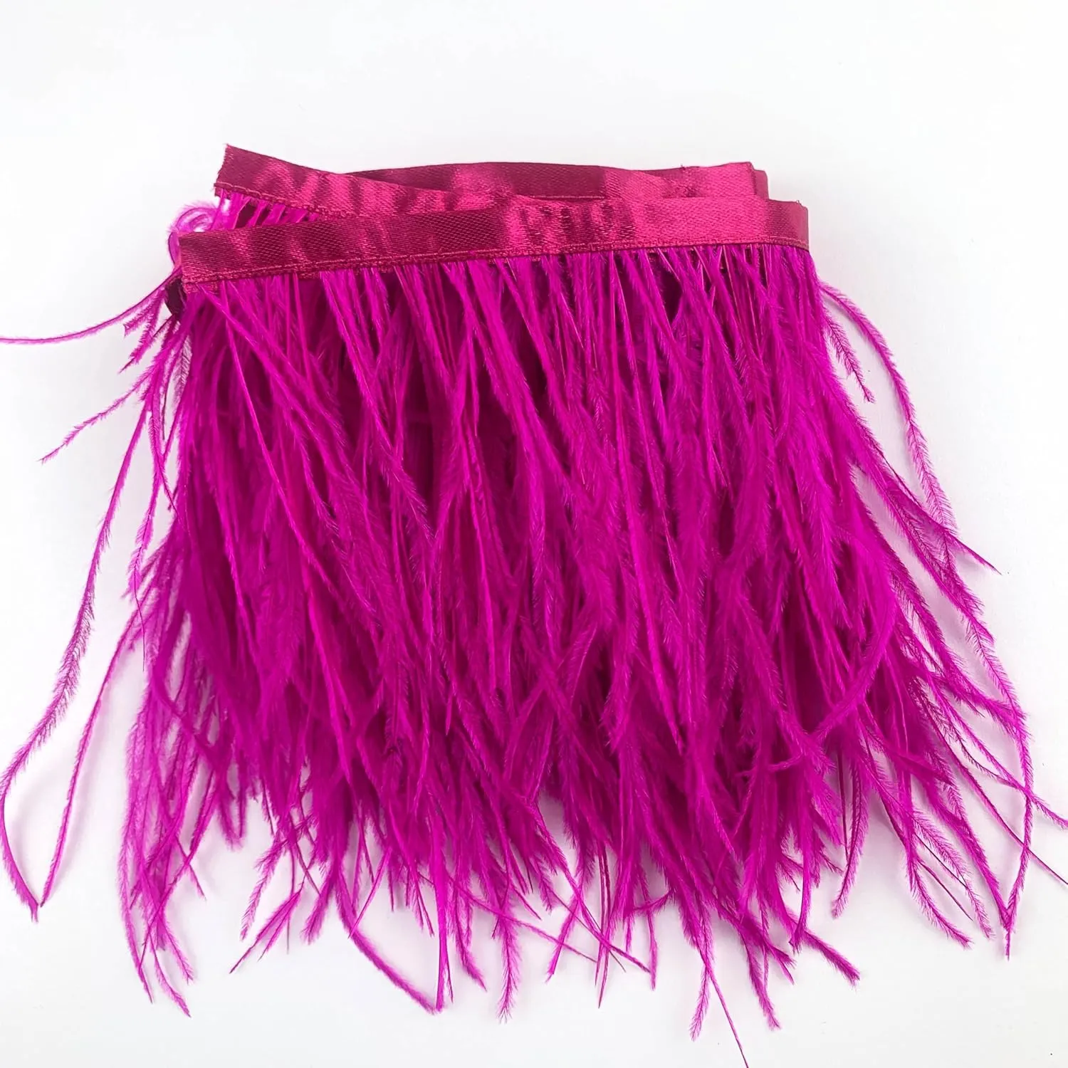 Heyiwell 2Yards Rose Red Ostrich Feather Fringe Trim for Sewing Clothes,Latin Dress,Wedding,DIY Dress Crafts Decoration 4~6" Inch