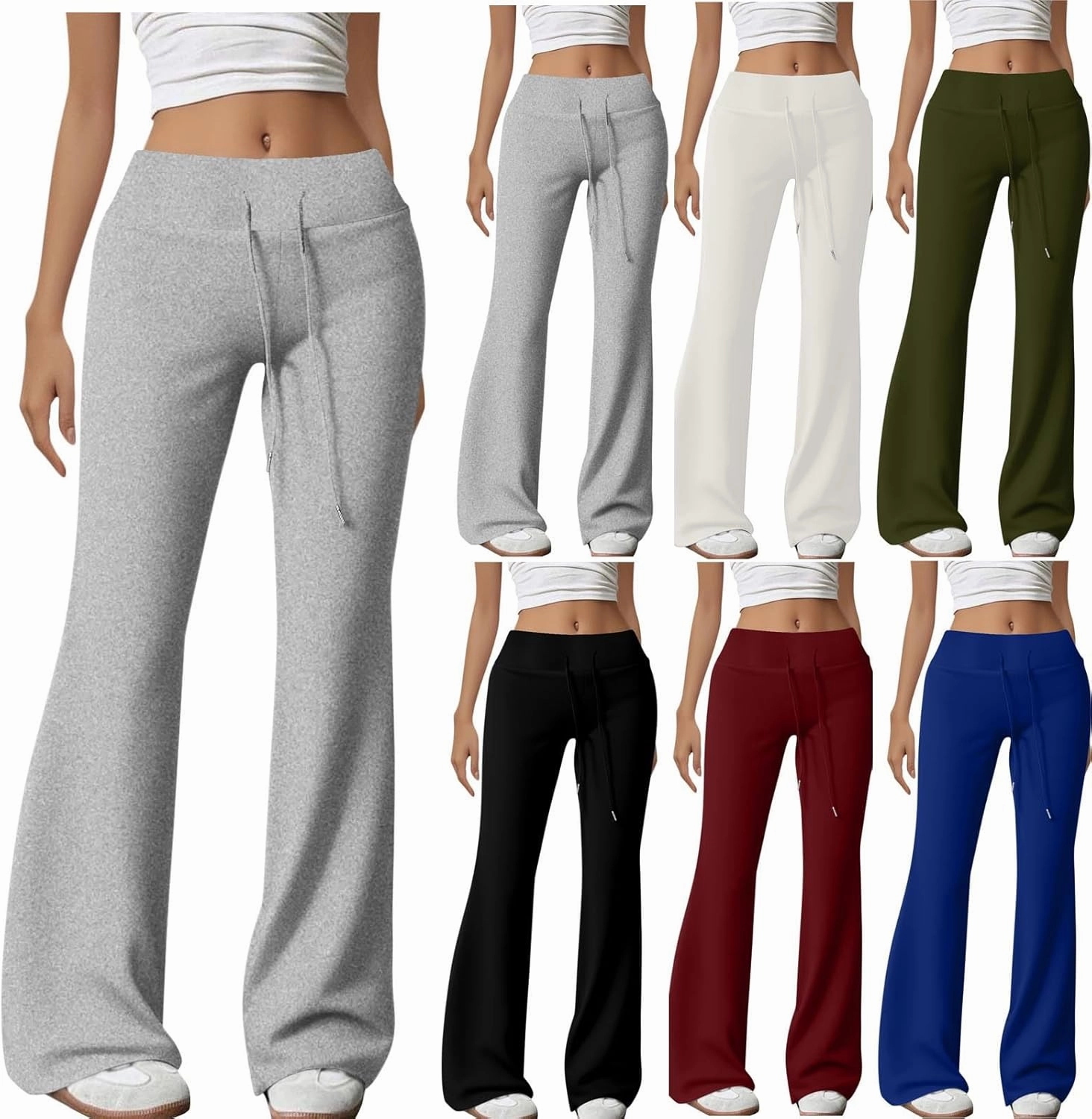 HGps8w Flared Yoga Pants for Women Drawstring High Waisted Casual Bootcut Leggings Comfy Lounge Sweatpants