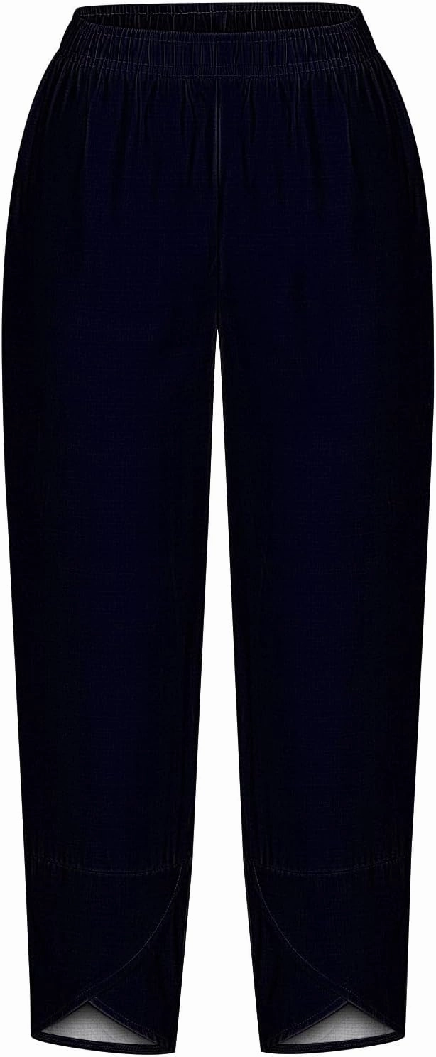 HGps8w Plus Size Cotton Linen Pants for Women - Loose Solid Elastic Waist Versatile Business Casual Lounge Pants with Pockets