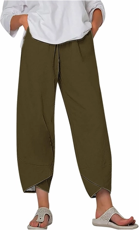 HGps8w Plus Size Cotton Linen Pants for Women - Loose Solid Elastic Waist Versatile Business Casual Lounge Pants with Pockets