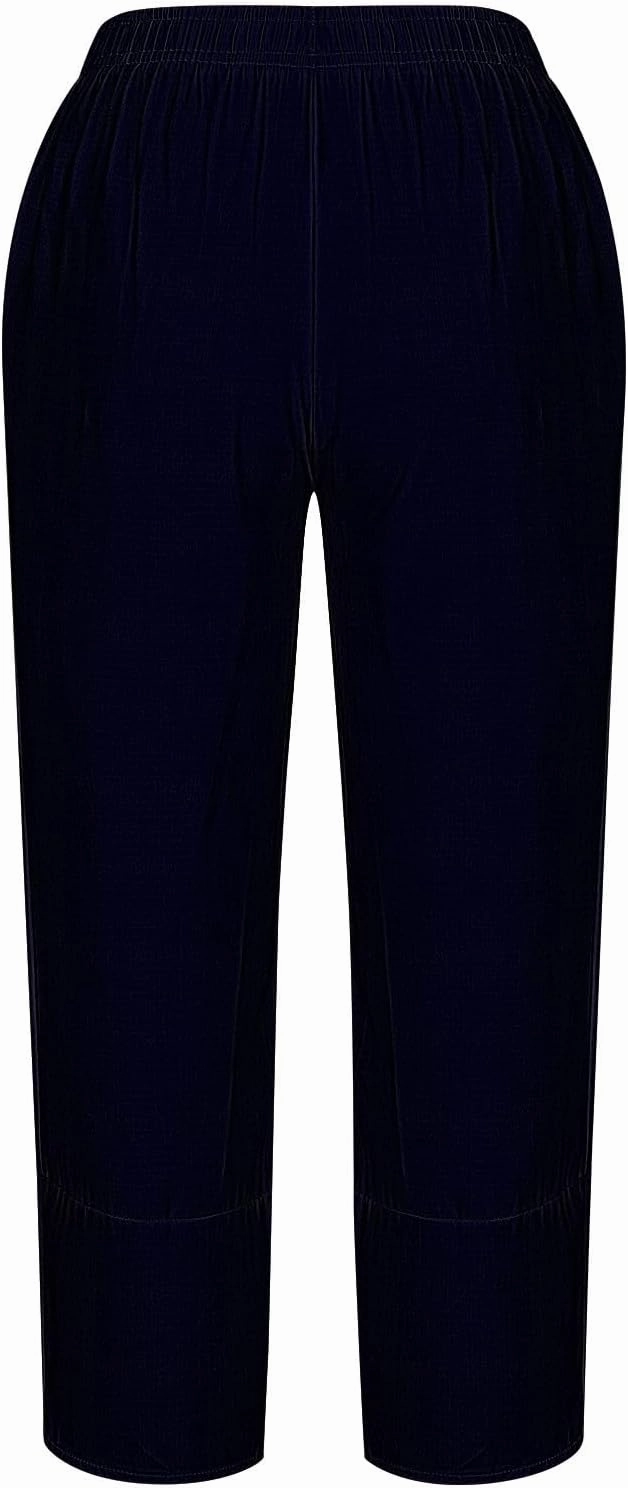 HGps8w Plus Size Cotton Linen Pants for Women - Loose Solid Elastic Waist Versatile Business Casual Lounge Pants with Pockets