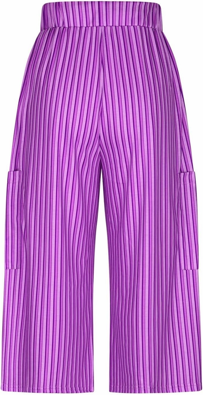 HGps8w Striped Wide Leg Pants for Women Capris - Casual Elastic Waist Versatile Business Work Lounge Pants with Pockets
