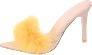High Heels for Women Round Toe Heels Sandal Feather Slippers Heeled Slippers Stiletto Heels Bridal Shoes