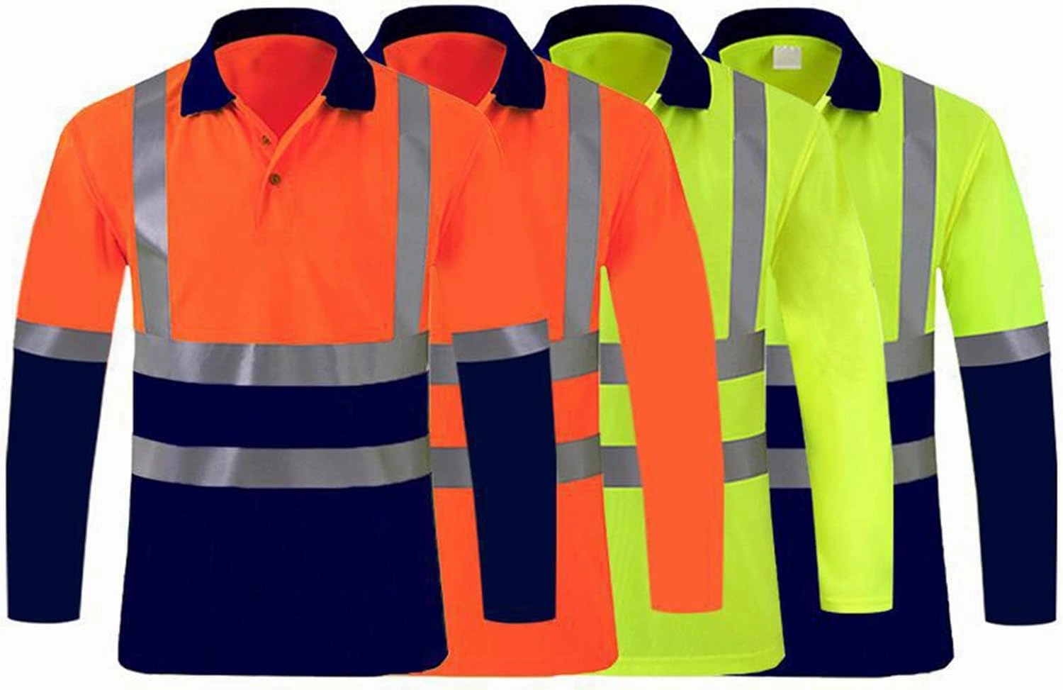 High Visibility Shirts for Men Long Sleeve Hi-Vis Reflective Stripes Shirts Collared Construction Work Polo Shirts