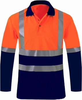 High Visibility Shirts for Men Long Sleeve Hi-Vis Reflective Stripes Shirts Collared Construction Work Polo Shirts