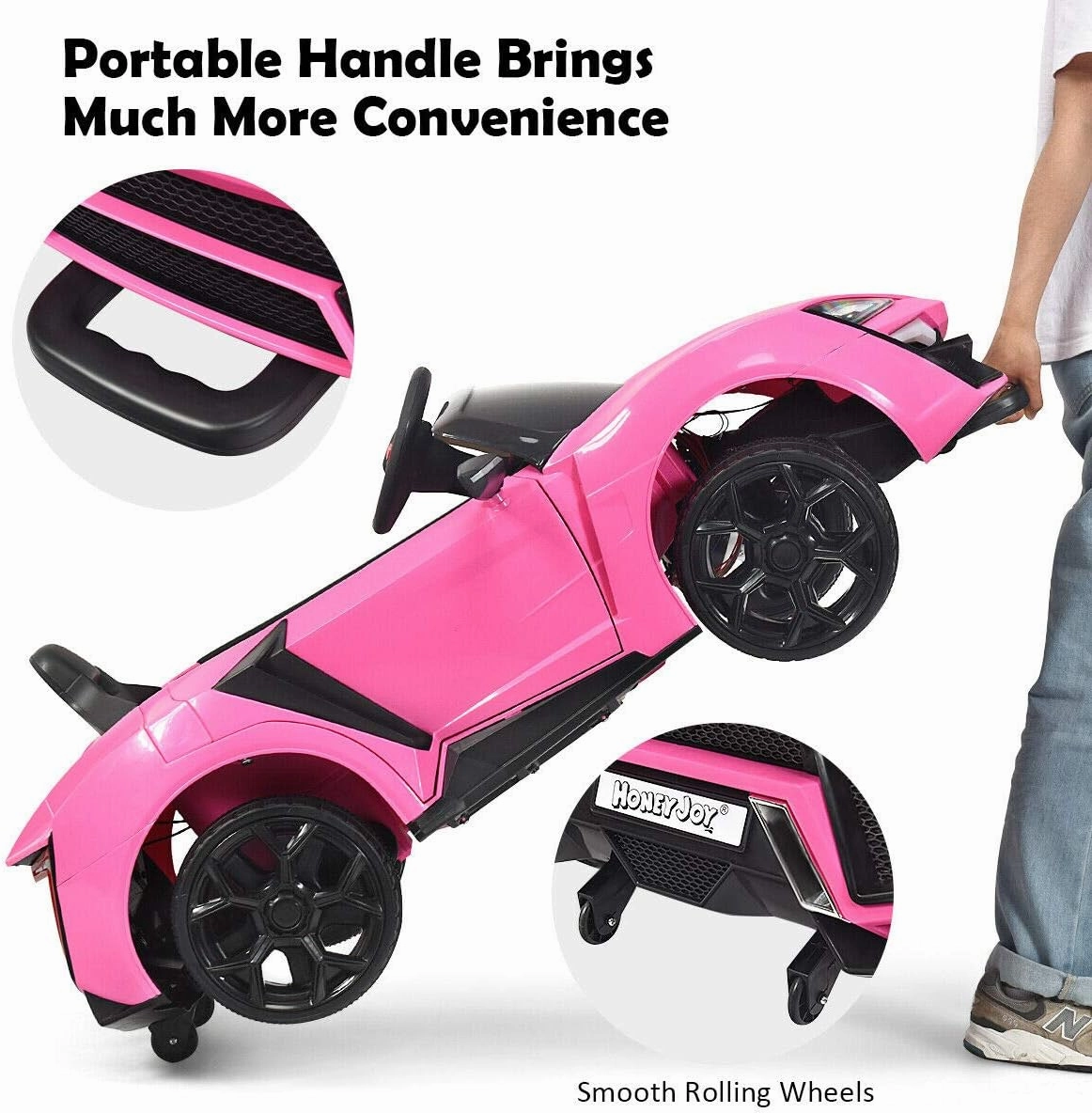 HONEY JOY Pink Ride On Car, 12V Battery Powered Electric Vehicle w/Remote Control,3 Speeds, LED Lights, Horn, Music, MP3, USB, Spring Suspension, 4 Wheeler for Boy Girl Gift, Electric Car for Kids