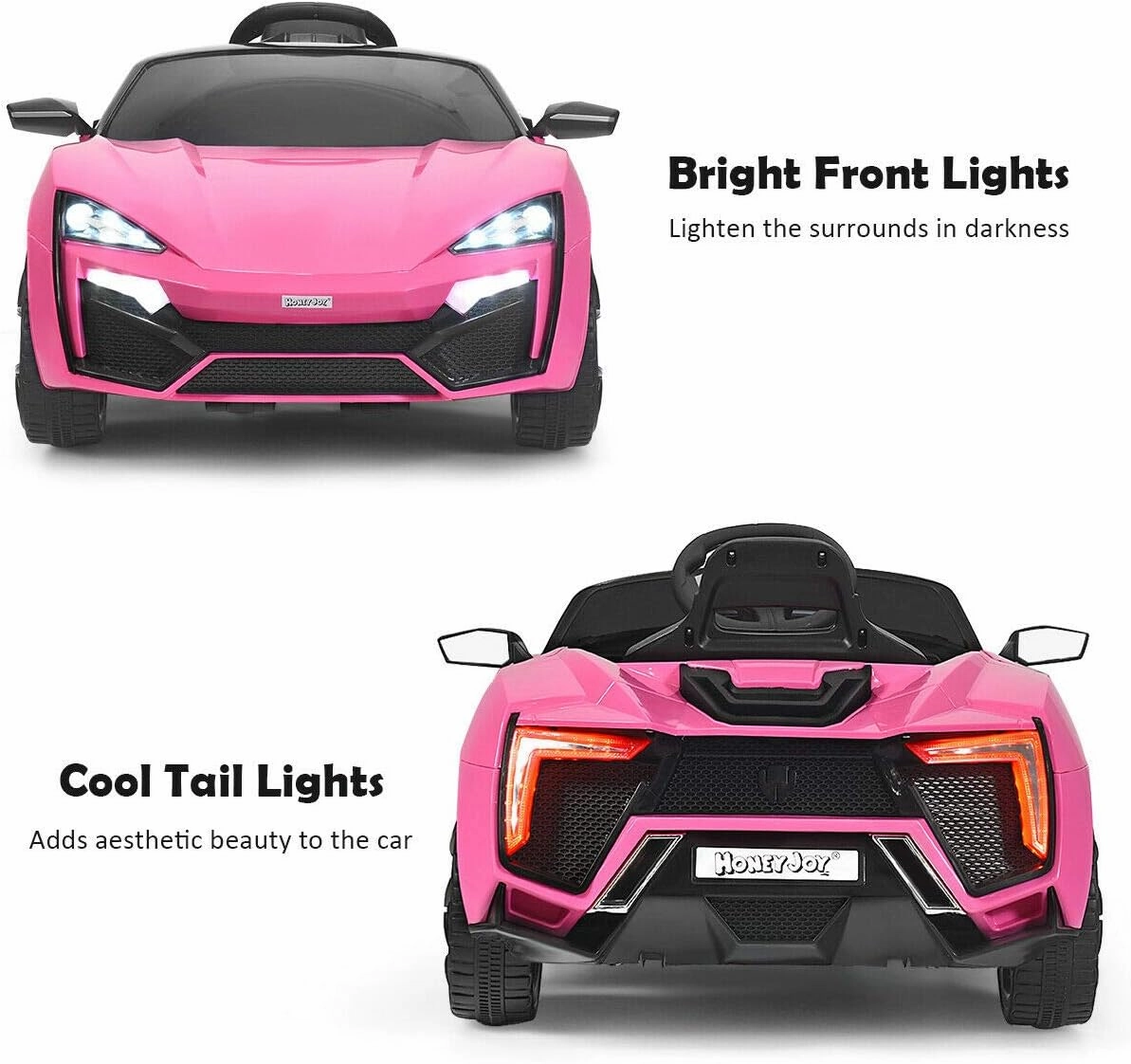 HONEY JOY Pink Ride On Car, 12V Battery Powered Electric Vehicle w/Remote Control,3 Speeds, LED Lights, Horn, Music, MP3, USB, Spring Suspension, 4 Wheeler for Boy Girl Gift, Electric Car for Kids
