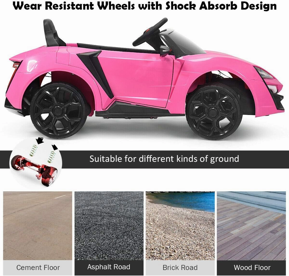 HONEY JOY Pink Ride On Car, 12V Battery Powered Electric Vehicle w/Remote Control,3 Speeds, LED Lights, Horn, Music, MP3, USB, Spring Suspension, 4 Wheeler for Boy Girl Gift, Electric Car for Kids