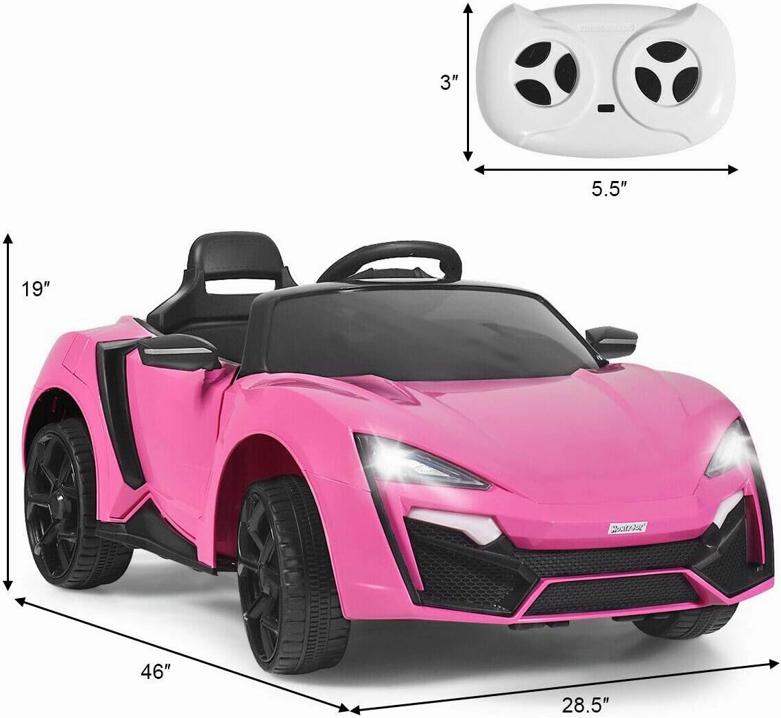 HONEY JOY Pink Ride On Car, 12V Battery Powered Electric Vehicle w/Remote Control,3 Speeds, LED Lights, Horn, Music, MP3, USB, Spring Suspension, 4 Wheeler for Boy Girl Gift, Electric Car for Kids