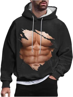 Hoodies for Men Pullover Mens Workout Muscle Print Hooded Sweatshirts Causal Loose Drawstring Long Sleeve Shirts
