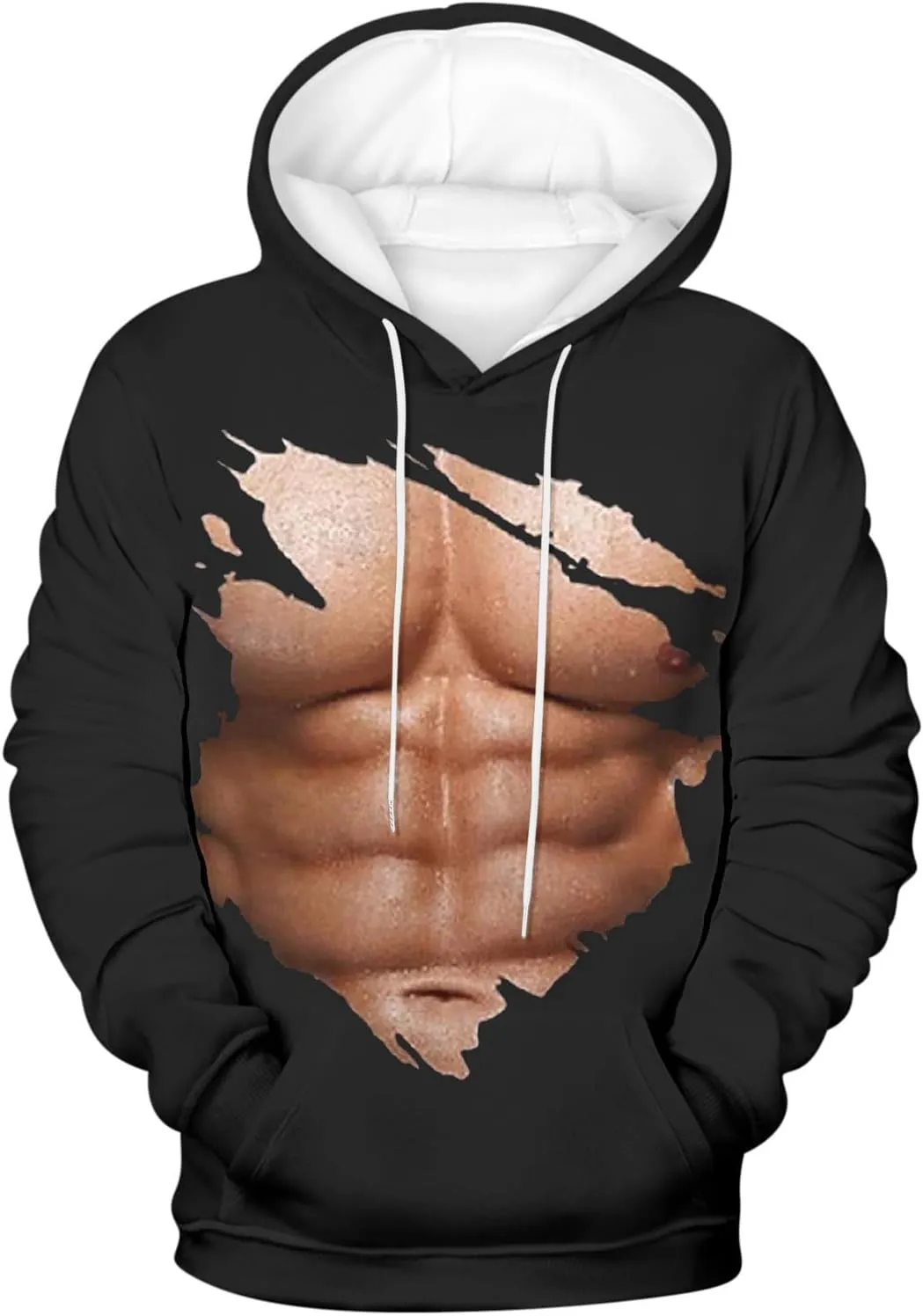 Hoodies for Men Pullover Mens Workout Muscle Print Hooded Sweatshirts Causal Loose Drawstring Long Sleeve Shirts