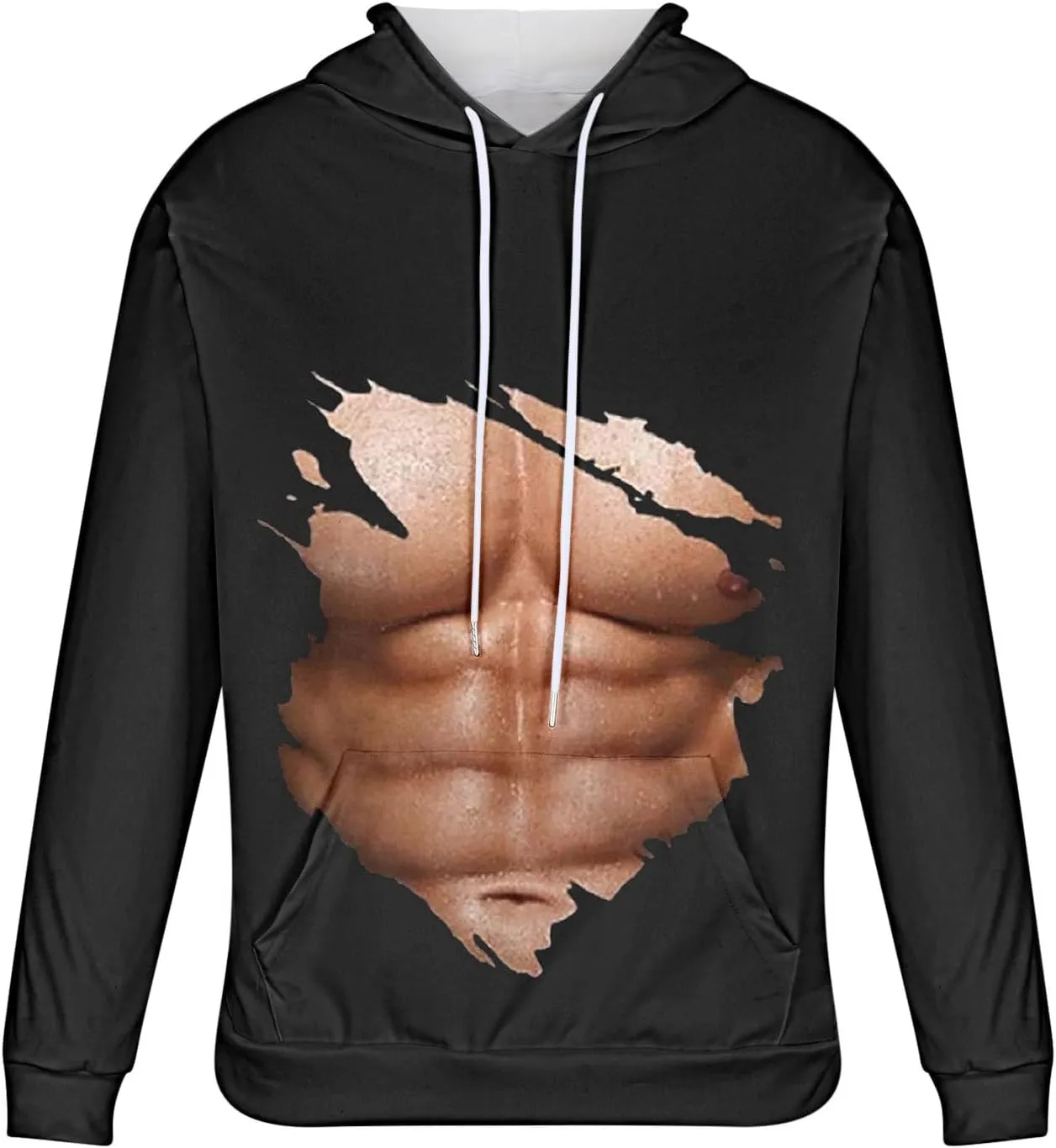 Hoodies for Men Pullover Mens Workout Muscle Print Hooded Sweatshirts Causal Loose Drawstring Long Sleeve Shirts