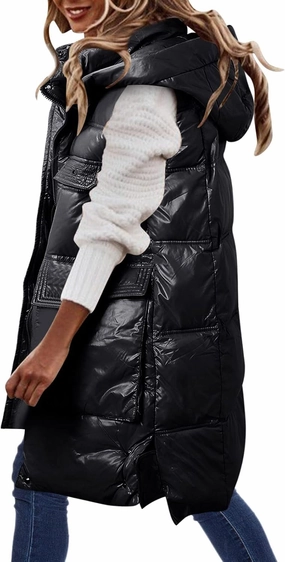 Hot Down Womens Vest Women Quilted Sleeveless Jacket Vest Hooded Thick Long Coat Winter Warm Womens Winter Jacket