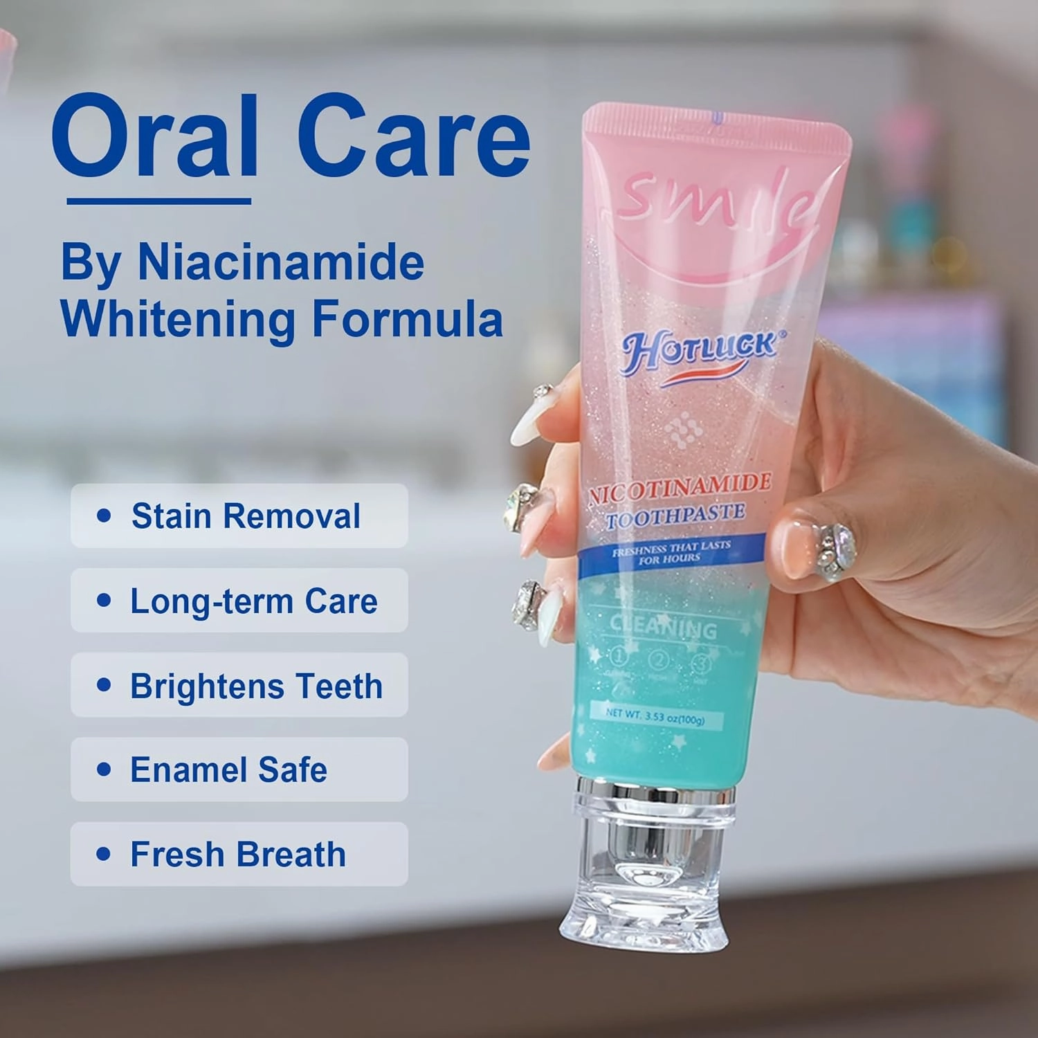 Hotluck Niacinamide Whitening Toothpaste - Brightening, Stain Removal, Freshening Breath - Deep Gentle Cleaning Tooth Paste, Boosting Gum Health, Mint & Peach 3.53oz (Pack of 2)