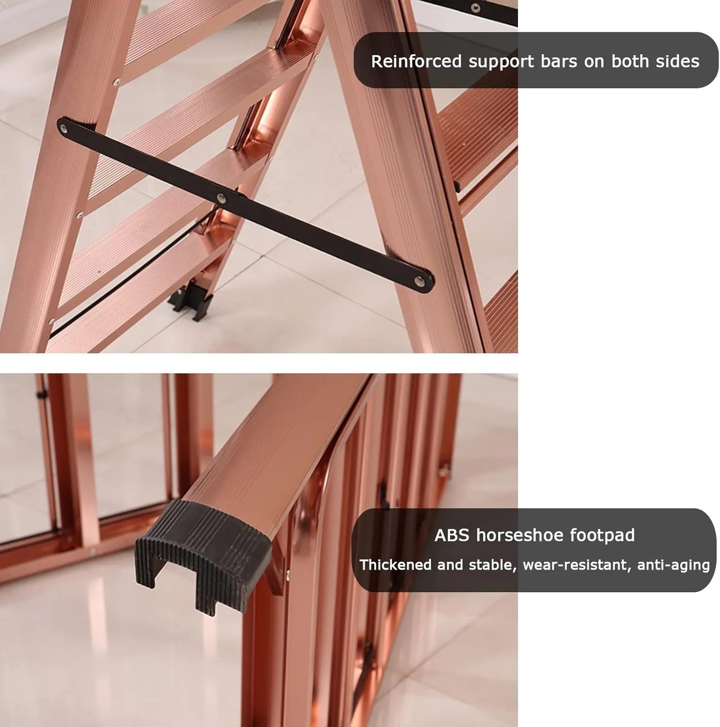Household Drying Rack Multi-Function Stair Herringbone Ladder Thickened Aluminum Alloy Folding Ladder (Color : Champagne Gold Color, Size : 4 Steps)